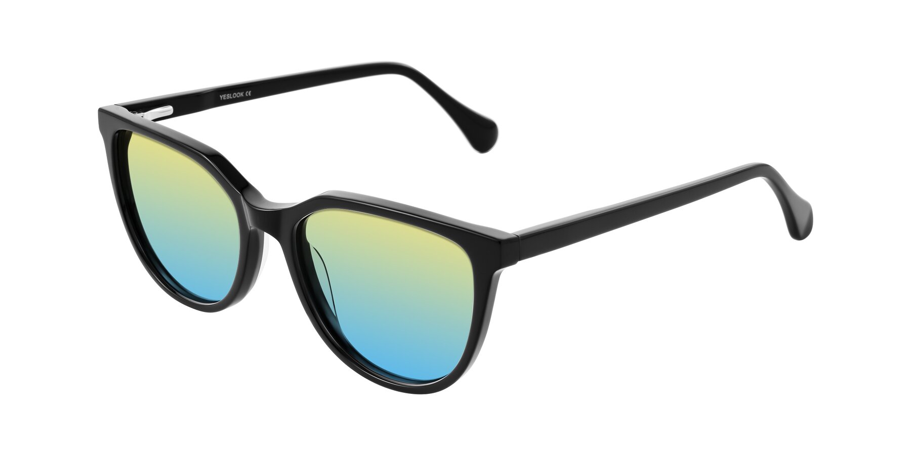 Angle of Glenroe in Black with Yellow / Blue Gradient Lenses