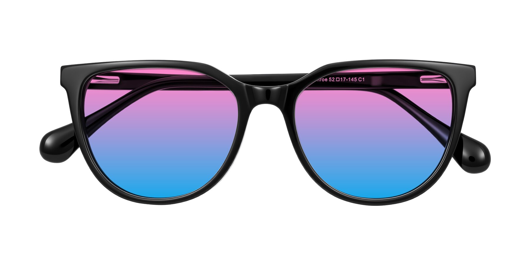Folded Front of Glenroe in Black with Pink / Blue Gradient Lenses