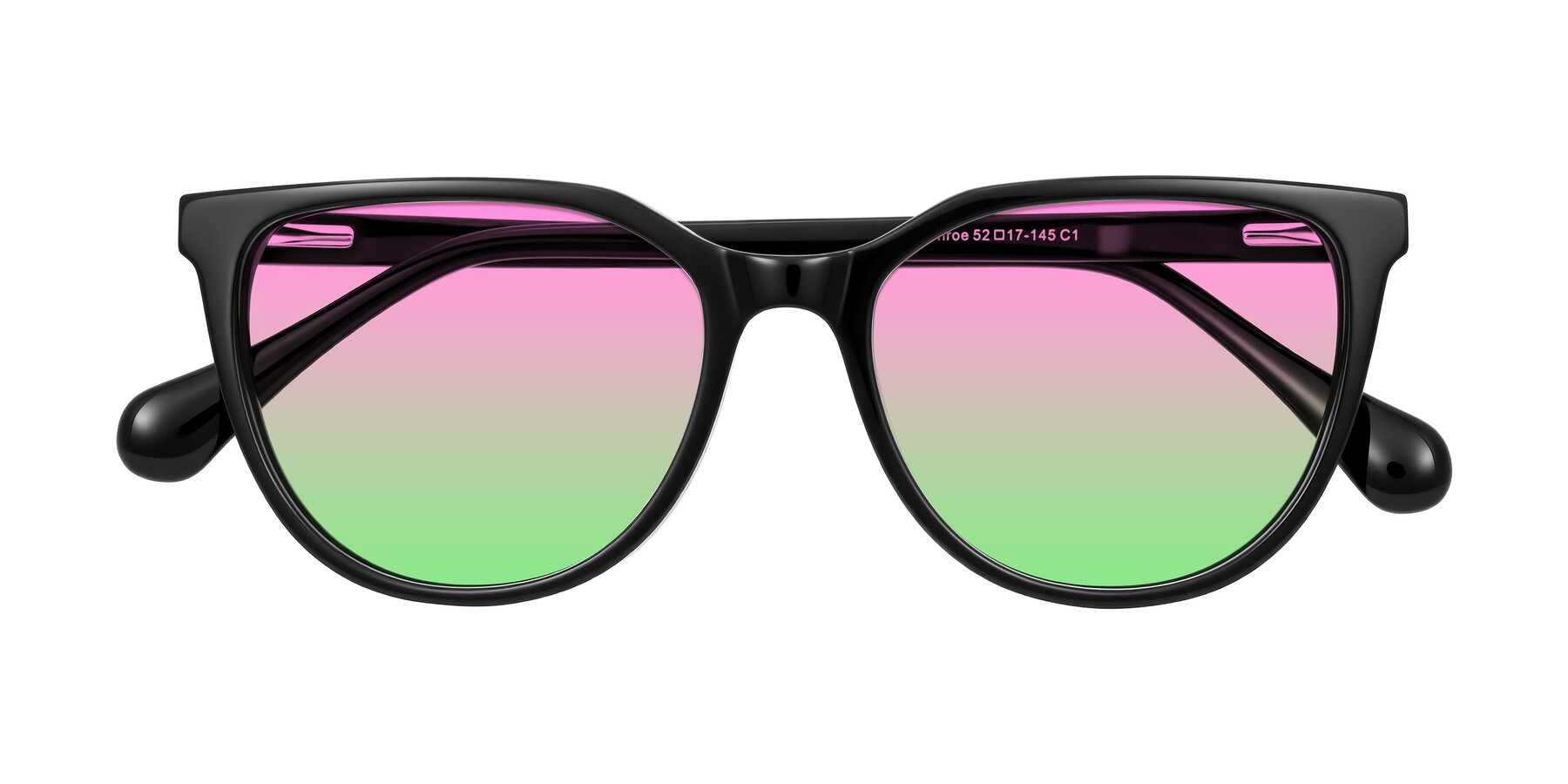 Folded Front of Glenroe in Black with Pink / Green Gradient Lenses