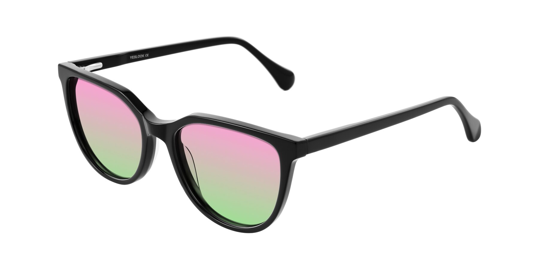 Angle of Glenroe in Black with Pink / Green Gradient Lenses