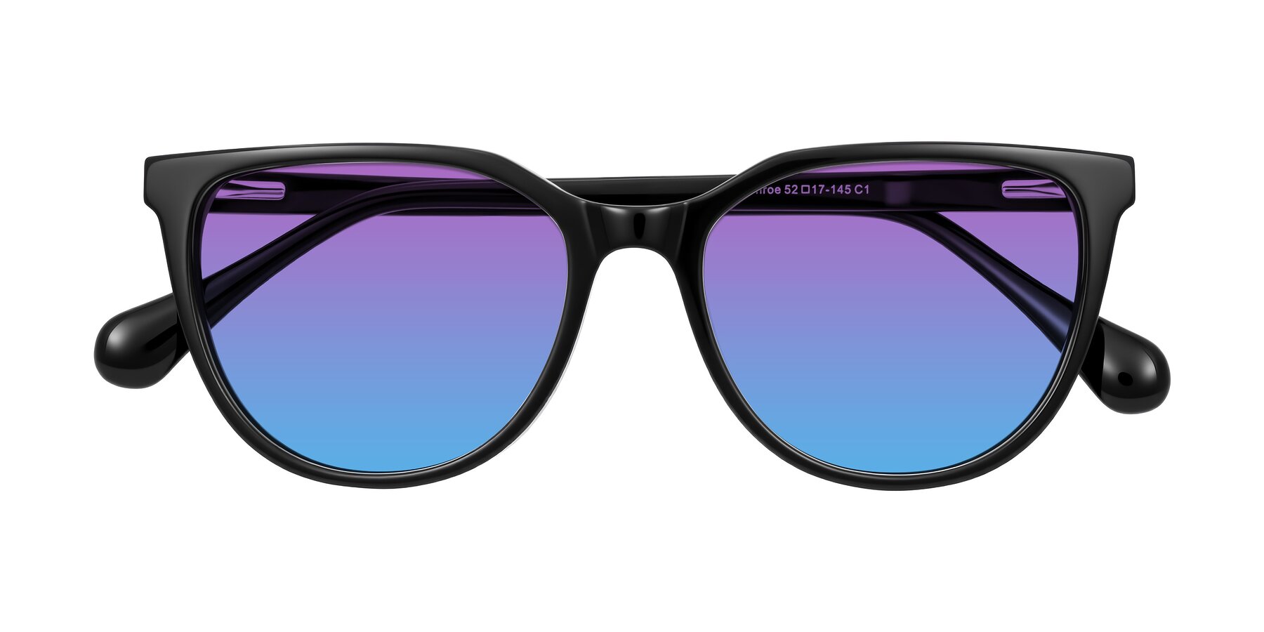 Folded Front of Glenroe in Black with Purple / Blue Gradient Lenses