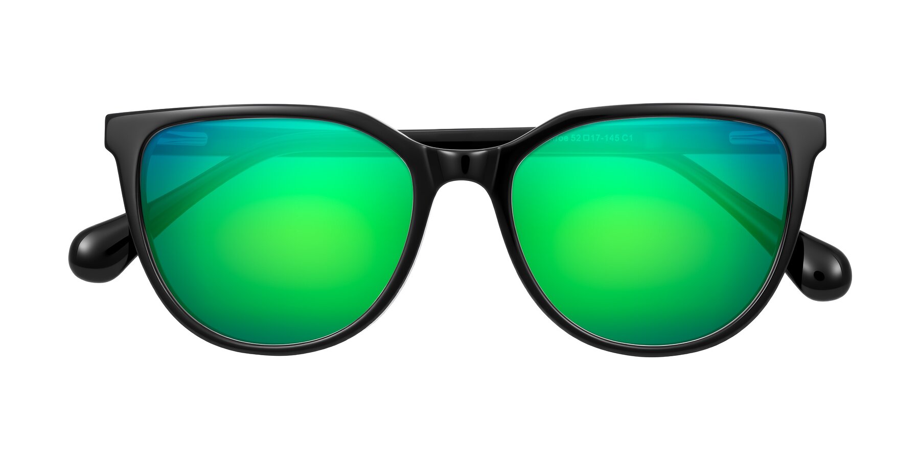 Folded Front of Glenroe in Black with Green Mirrored Lenses