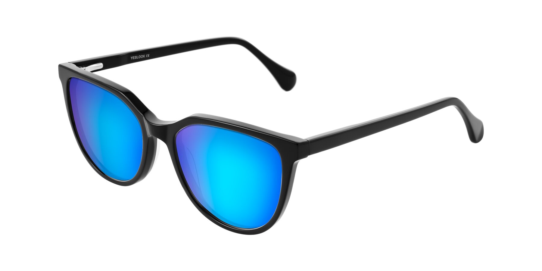 Angle of Glenroe in Black with Blue Mirrored Lenses