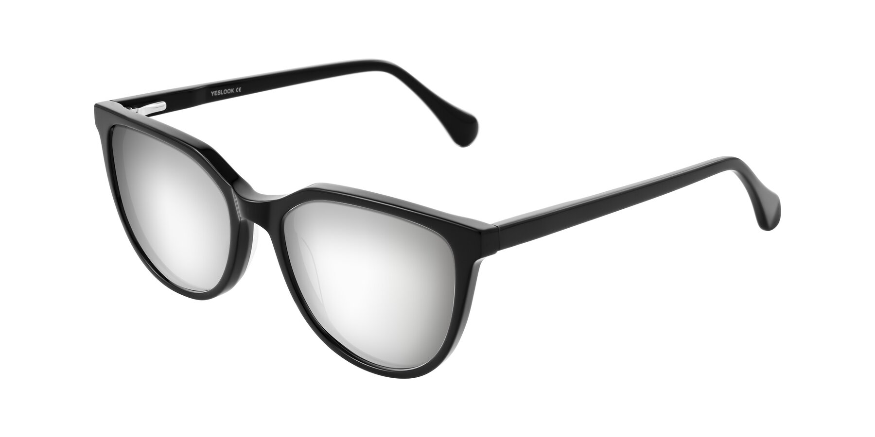 Angle of Glenroe in Black with Silver Mirrored Lenses