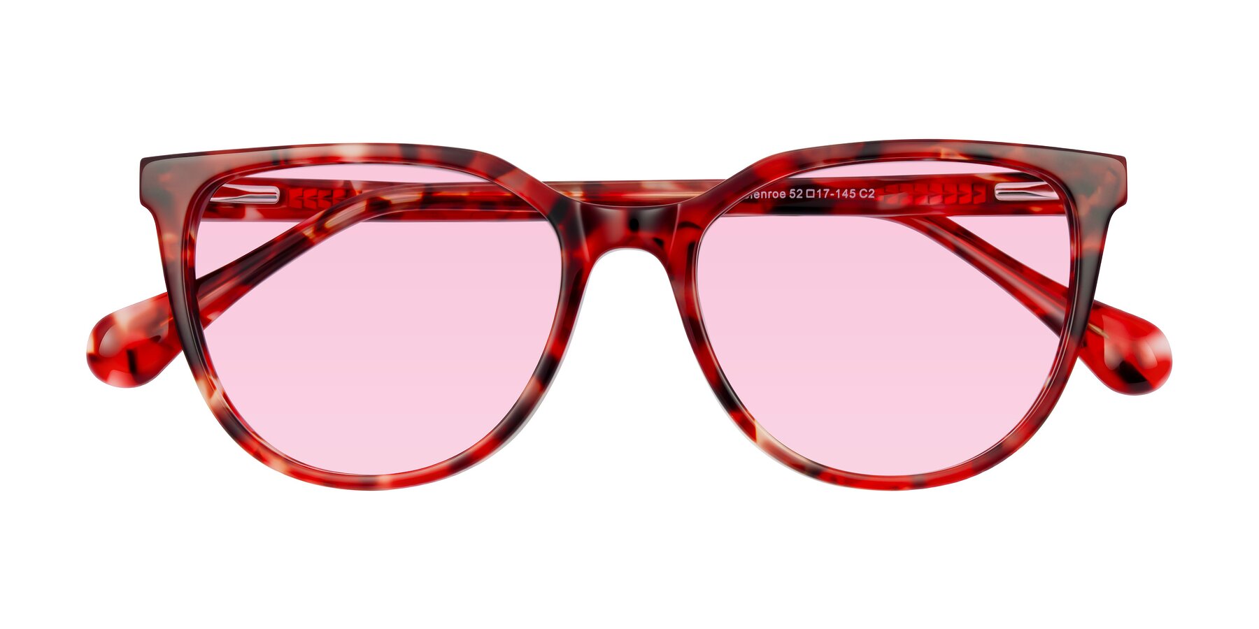 Folded Front of Glenroe in Red Tortoise with Light Pink Tinted Lenses