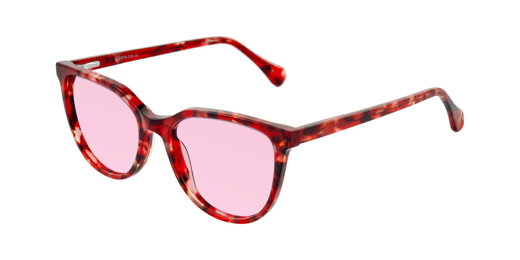 Angle of Glenroe in Red Tortoise with Light Pink Tinted Lenses