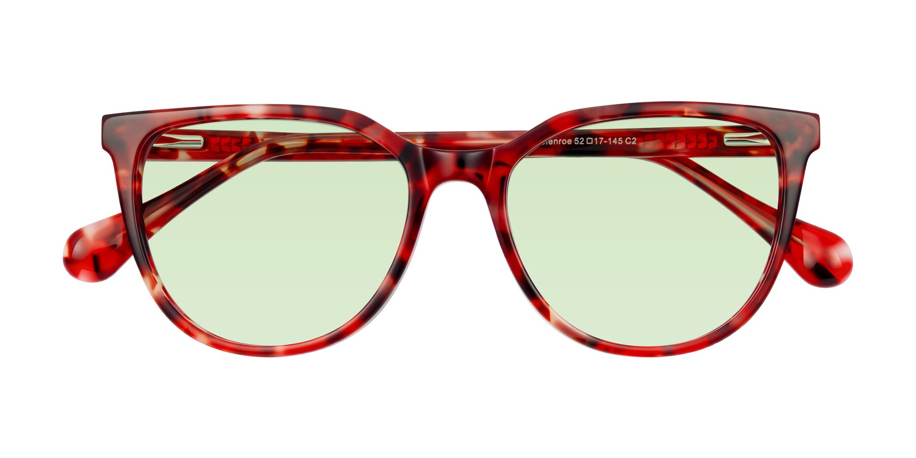 Folded Front of Glenroe in Red Tortoise with Light Green Tinted Lenses