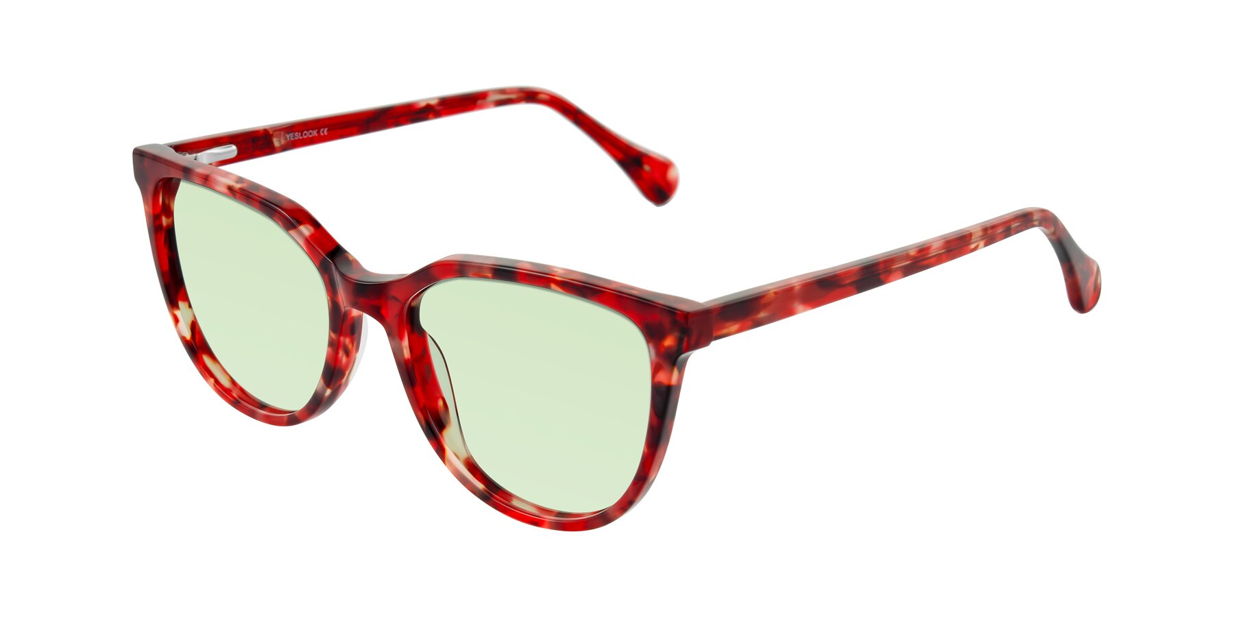 Angle of Glenroe in Red Tortoise with Light Green Tinted Lenses