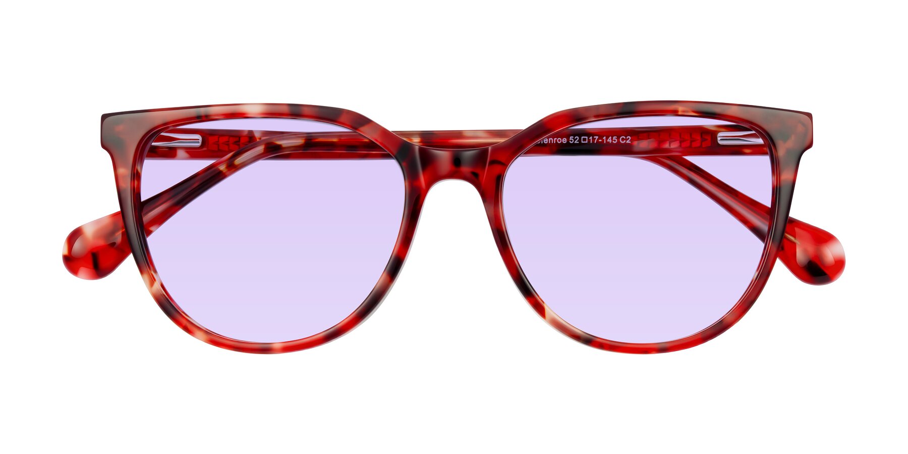 Folded Front of Glenroe in Red Tortoise with Light Purple Tinted Lenses
