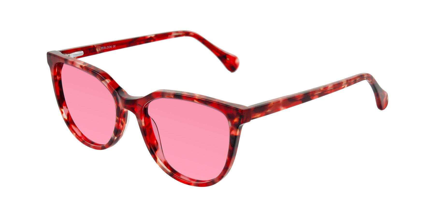 Angle of Glenroe in Red Tortoise with Pink Tinted Lenses