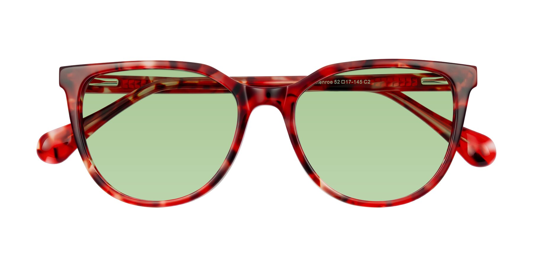Folded Front of Glenroe in Red Tortoise with Medium Green Tinted Lenses