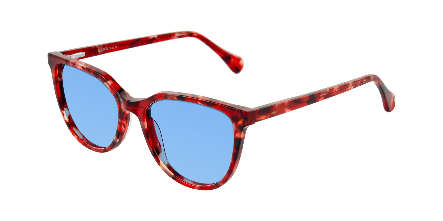 Angle of Glenroe in Red Tortoise with Medium Blue Tinted Lenses