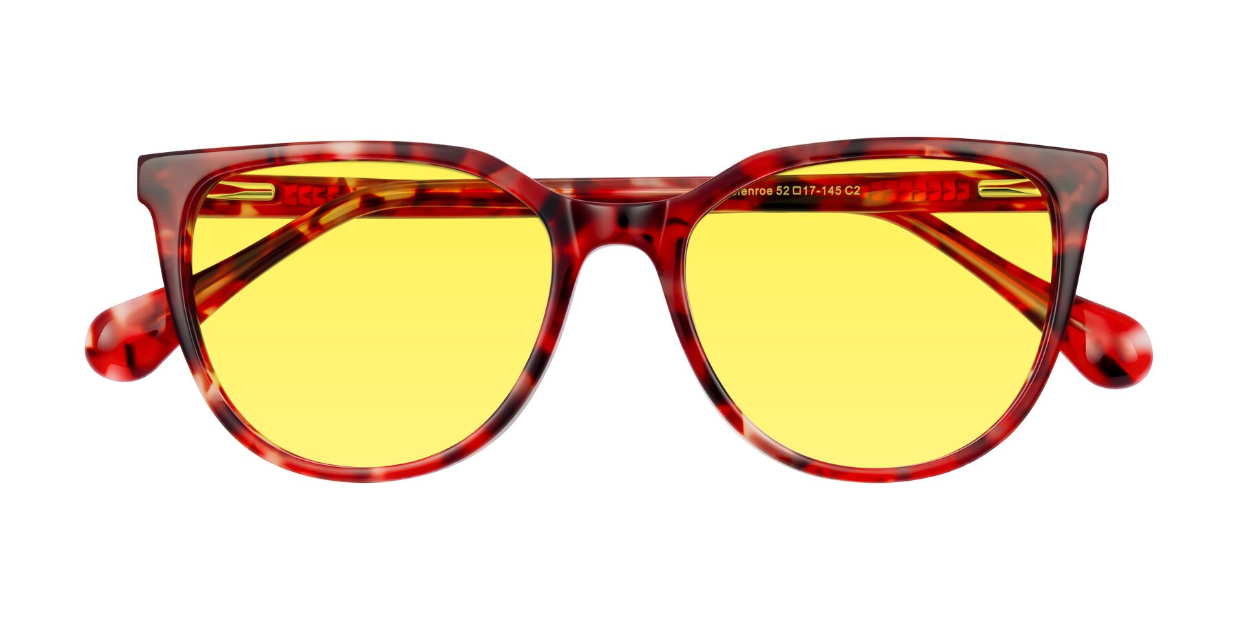 Folded Front of Glenroe in Red Tortoise with Medium Yellow Tinted Lenses