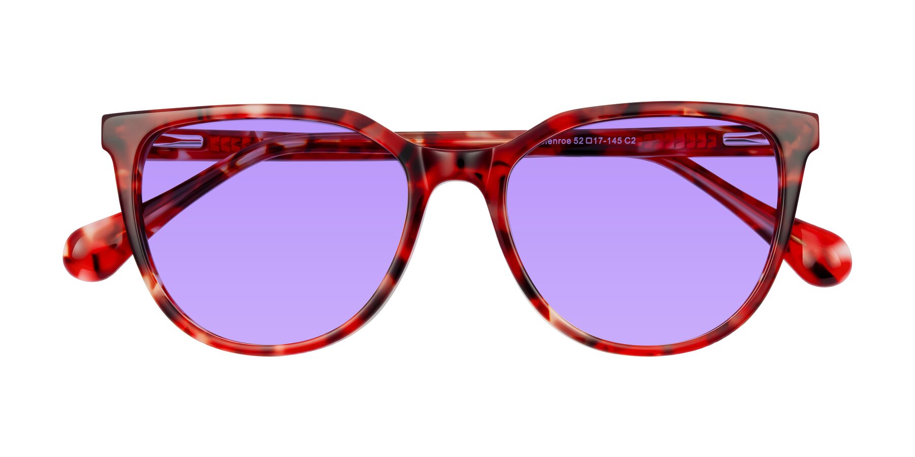 Folded Front of Glenroe in Red Tortoise with Medium Purple Tinted Lenses
