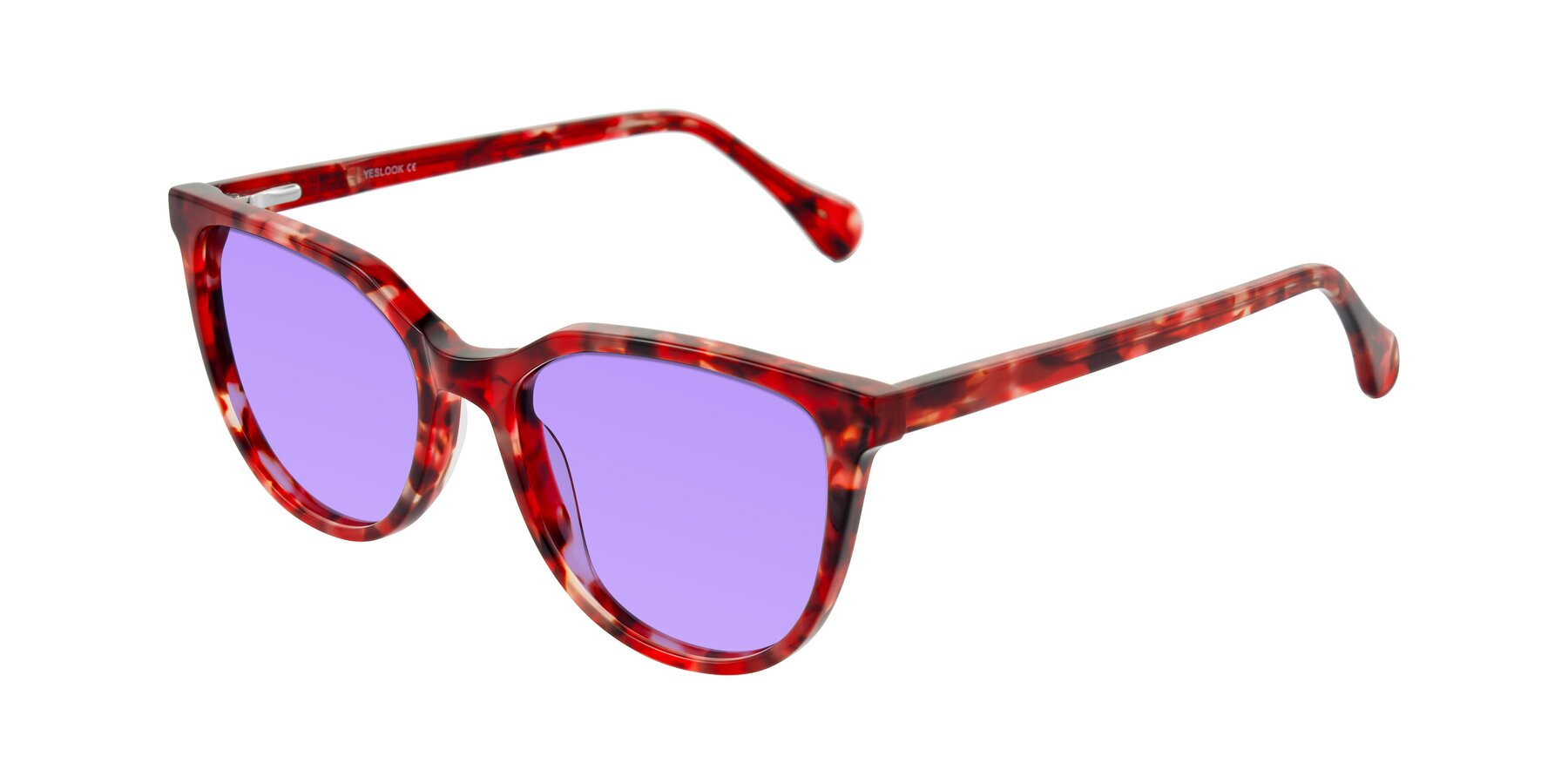 Angle of Glenroe in Red Tortoise with Medium Purple Tinted Lenses