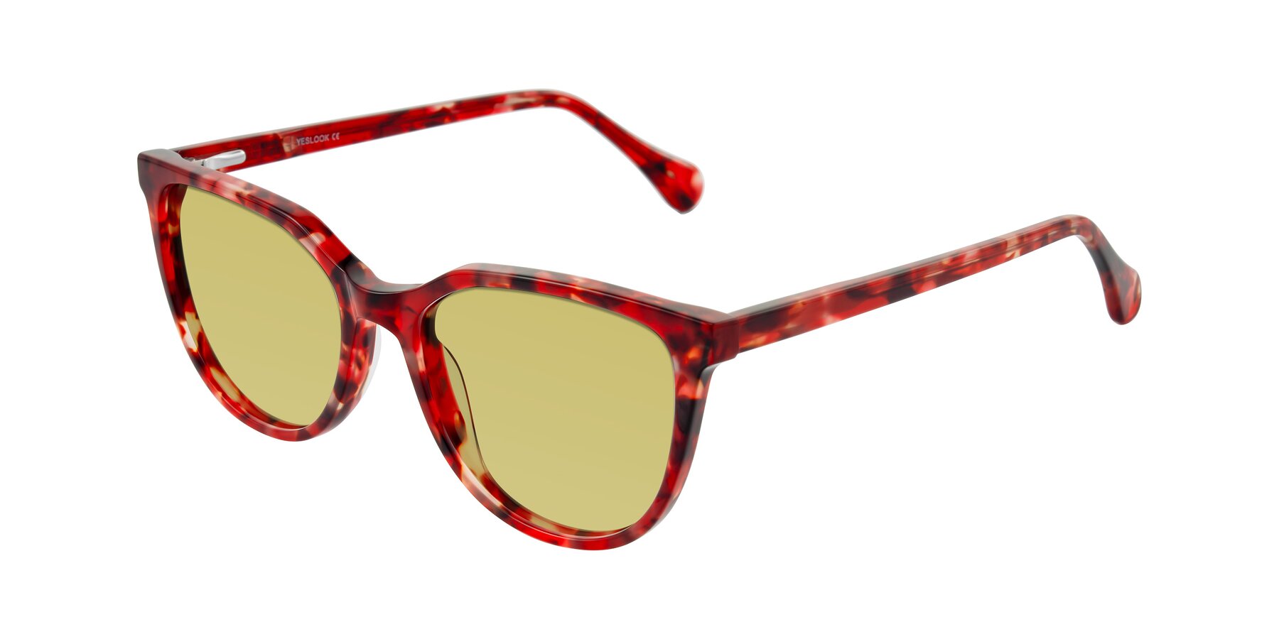 Angle of Glenroe in Red Tortoise with Medium Champagne Tinted Lenses