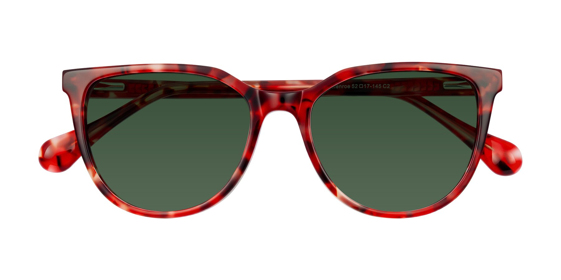 Folded Front of Glenroe in Red Tortoise with Green Tinted Lenses