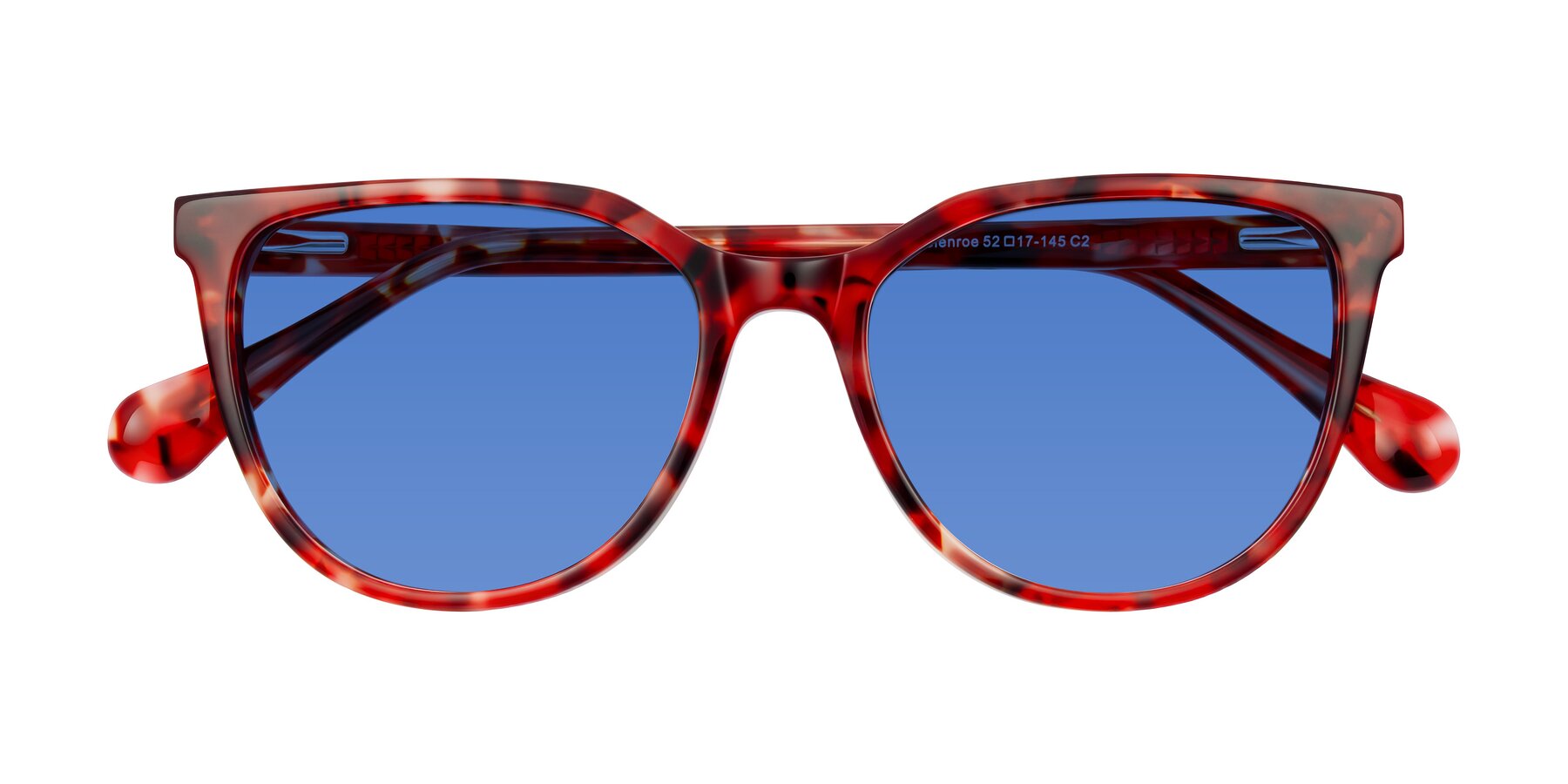 Folded Front of Glenroe in Red Tortoise with Blue Tinted Lenses