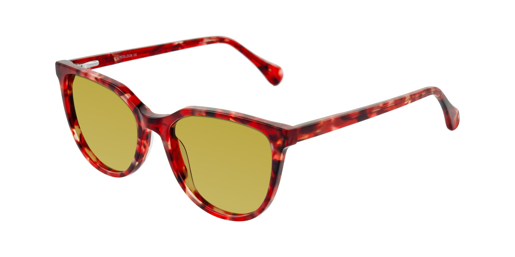 Angle of Glenroe in Red Tortoise with Champagne Tinted Lenses