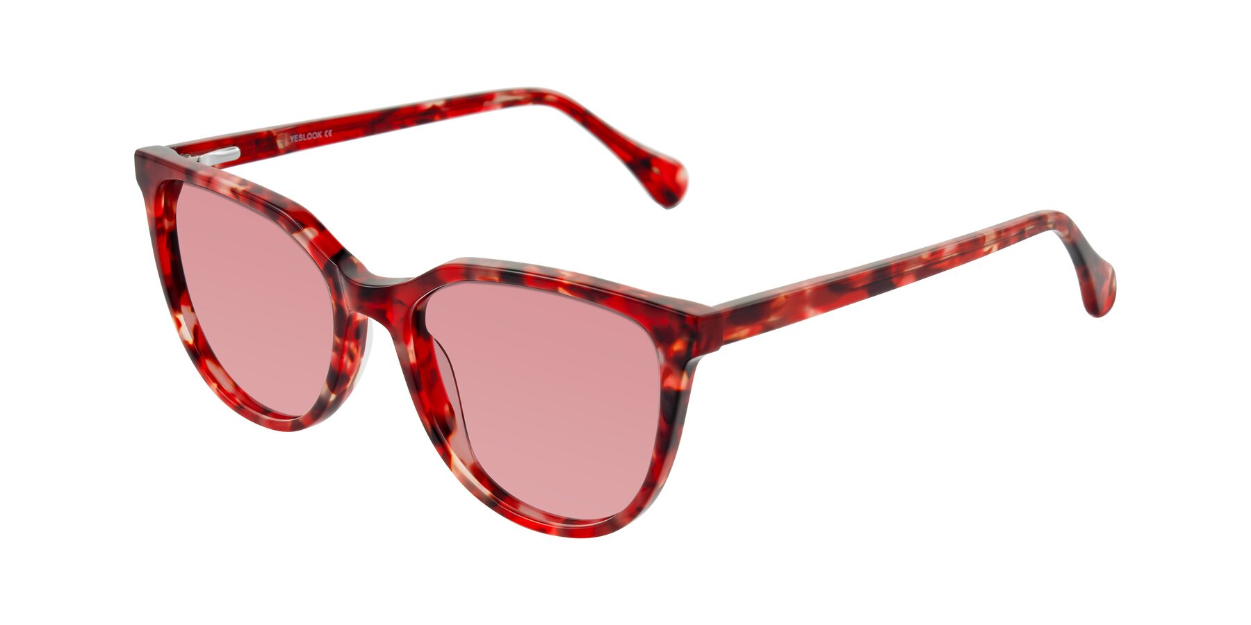 Angle of Glenroe in Red Tortoise with Medium Garnet Tinted Lenses