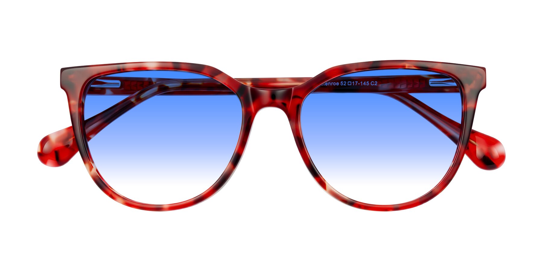 Folded Front of Glenroe in Red Tortoise with Blue Gradient Lenses