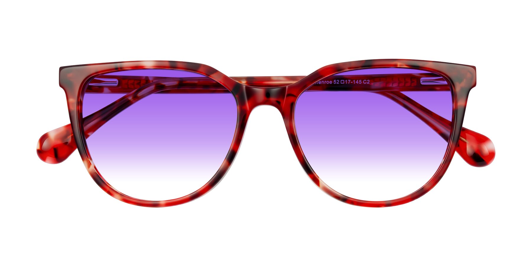 Folded Front of Glenroe in Red Tortoise with Purple Gradient Lenses