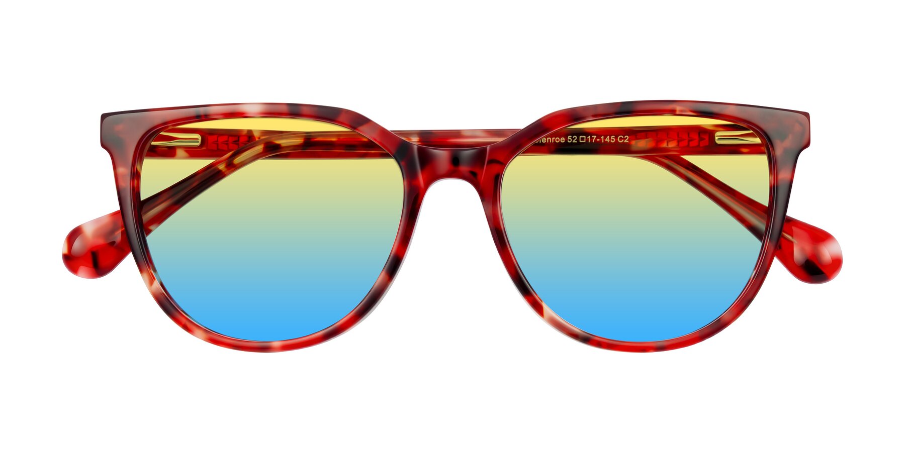 Folded Front of Glenroe in Red Tortoise with Yellow / Blue Gradient Lenses