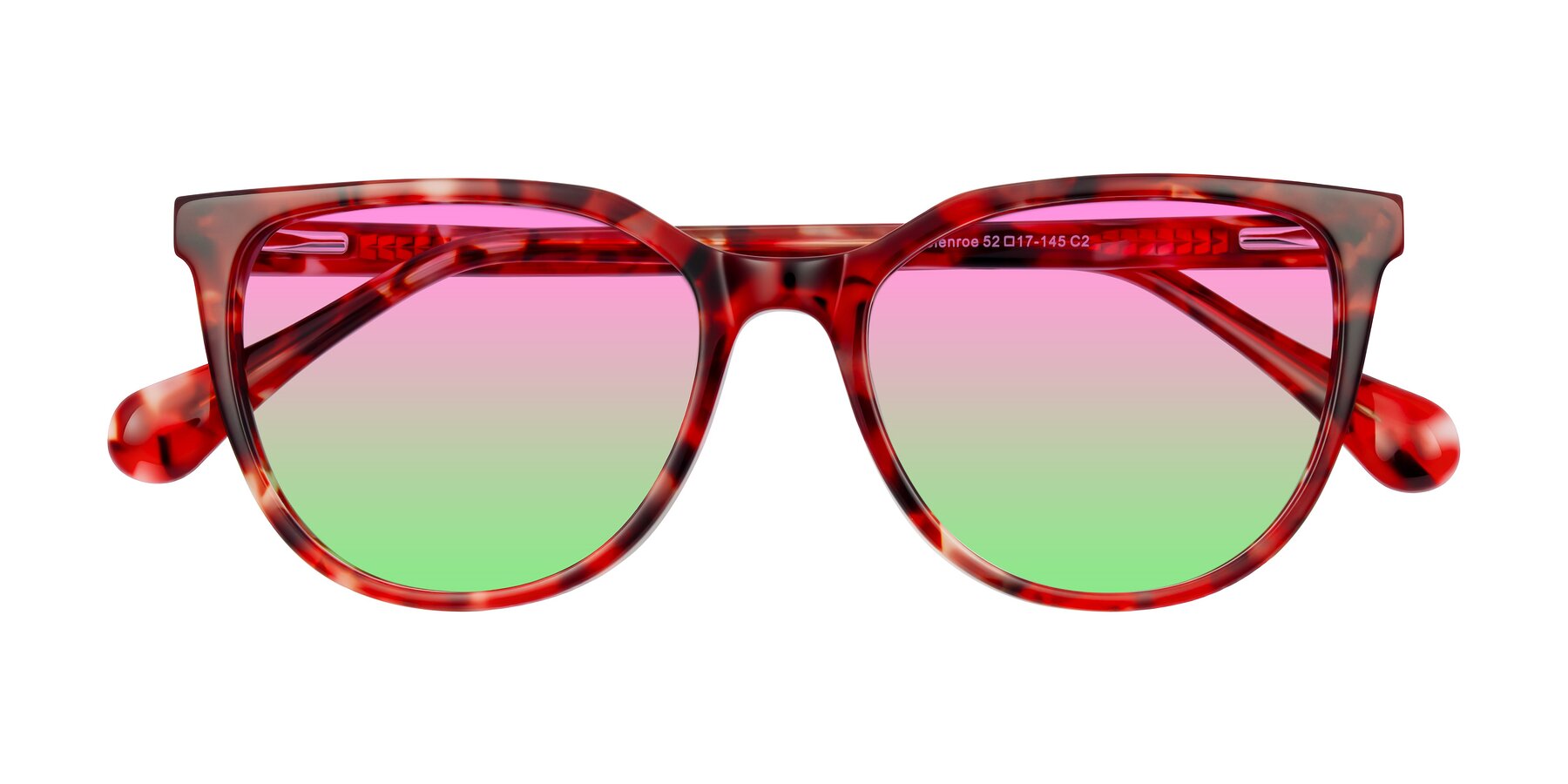 Folded Front of Glenroe in Red Tortoise with Pink / Green Gradient Lenses