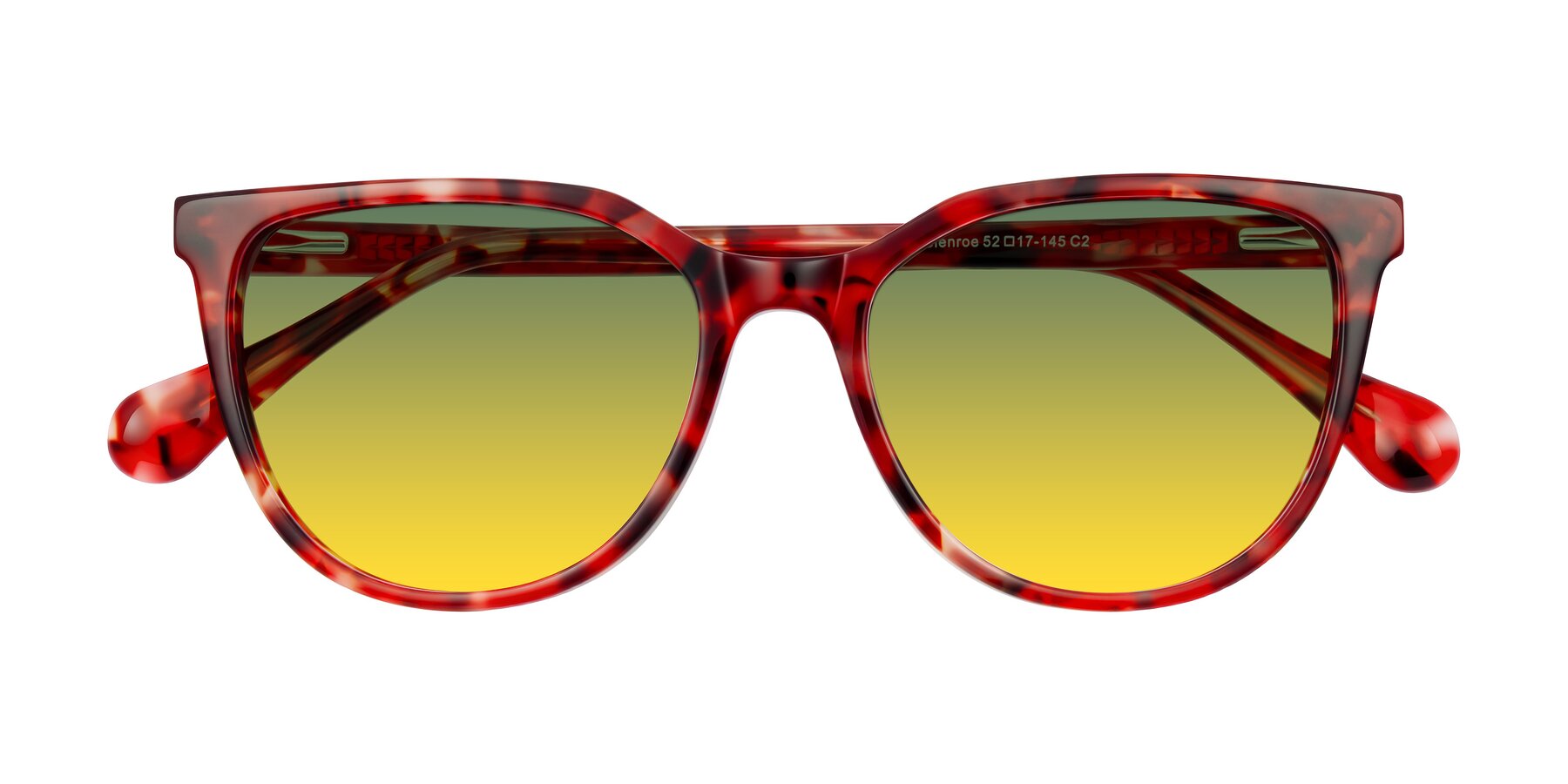 Folded Front of Glenroe in Red Tortoise with Green / Yellow Gradient Lenses