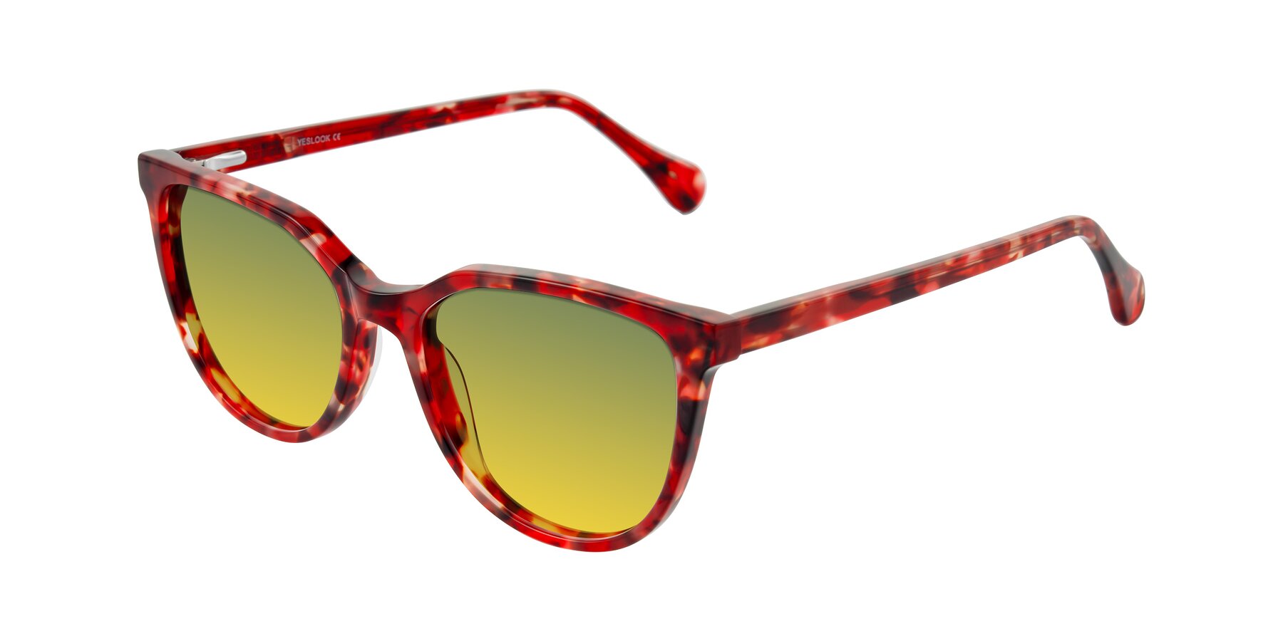 Angle of Glenroe in Red Tortoise with Green / Yellow Gradient Lenses
