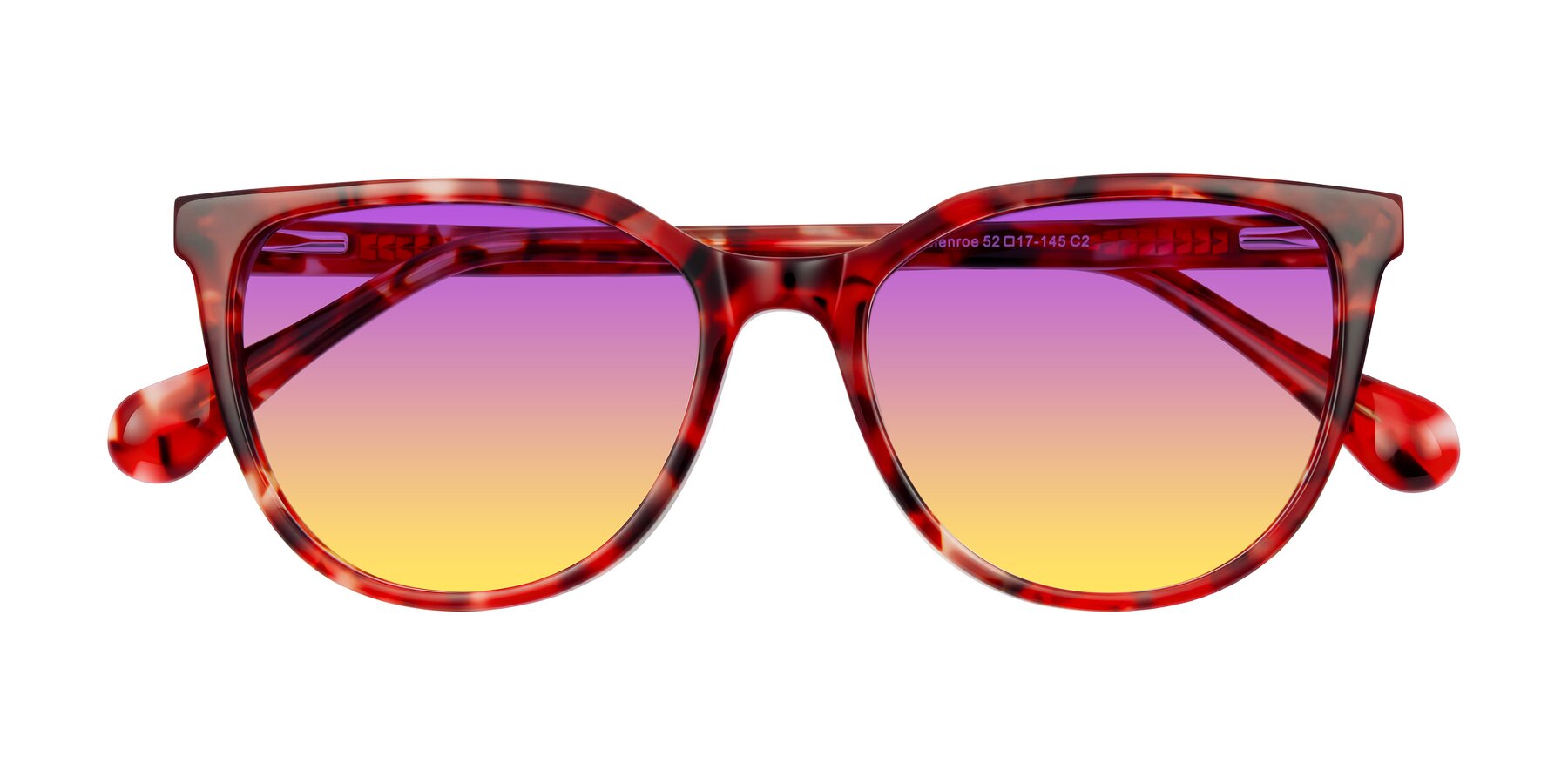 Folded Front of Glenroe in Red Tortoise with Purple / Yellow Gradient Lenses
