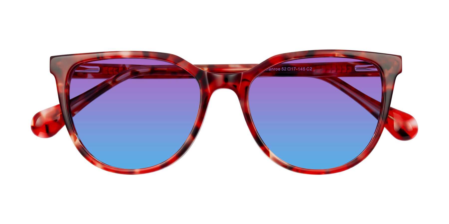 Folded Front of Glenroe in Red Tortoise with Purple / Blue Gradient Lenses