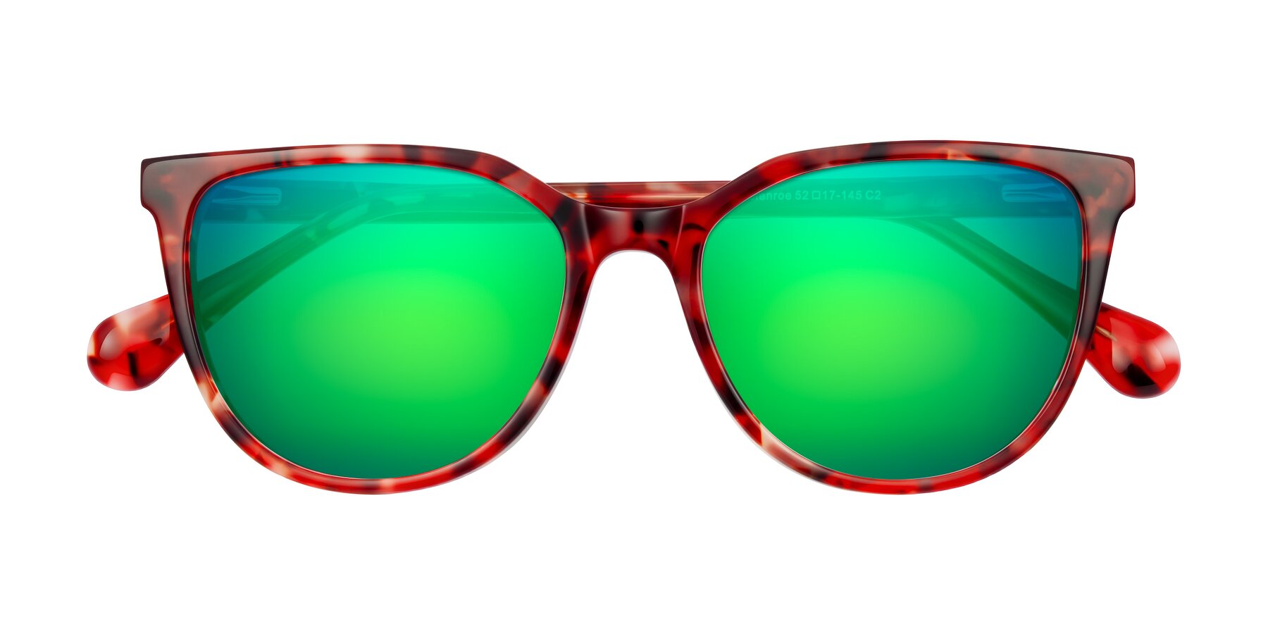 Folded Front of Glenroe in Red Tortoise with Green Mirrored Lenses