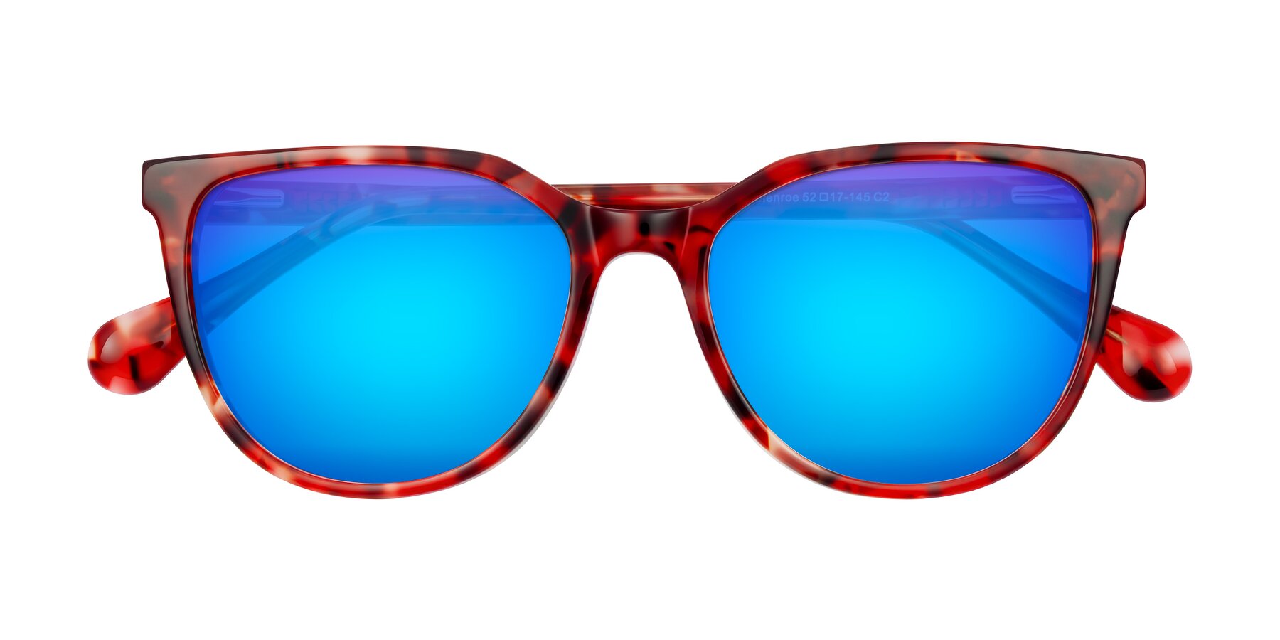 Folded Front of Glenroe in Red Tortoise with Blue Mirrored Lenses