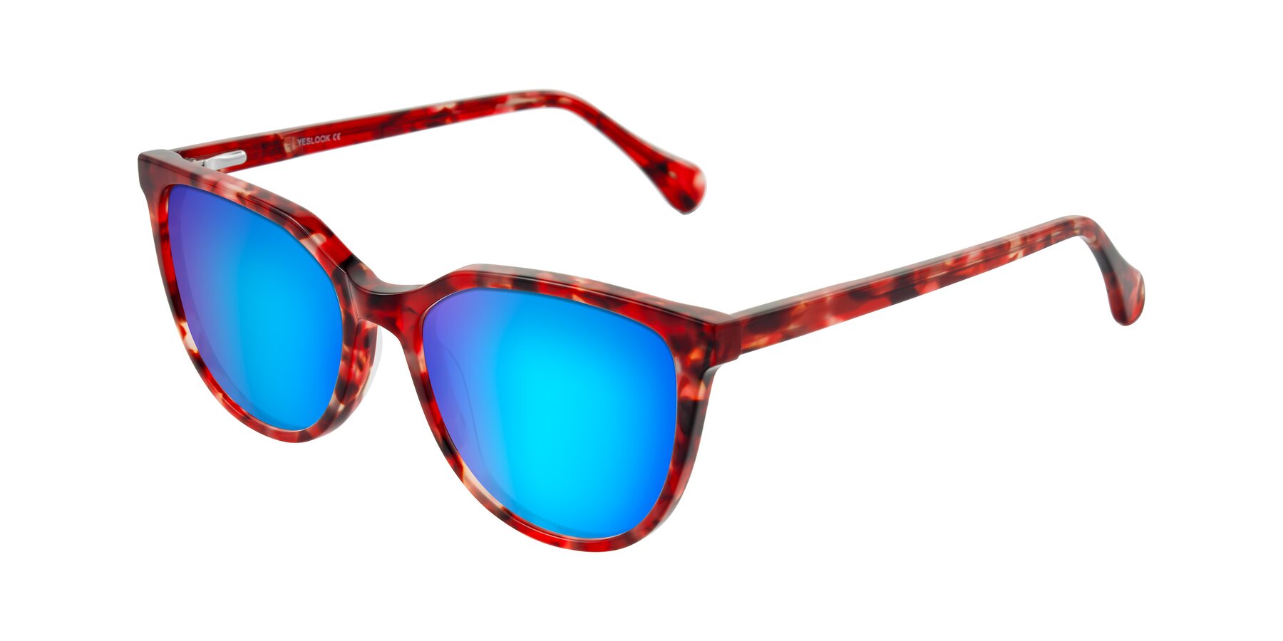 Angle of Glenroe in Red Tortoise with Blue Mirrored Lenses
