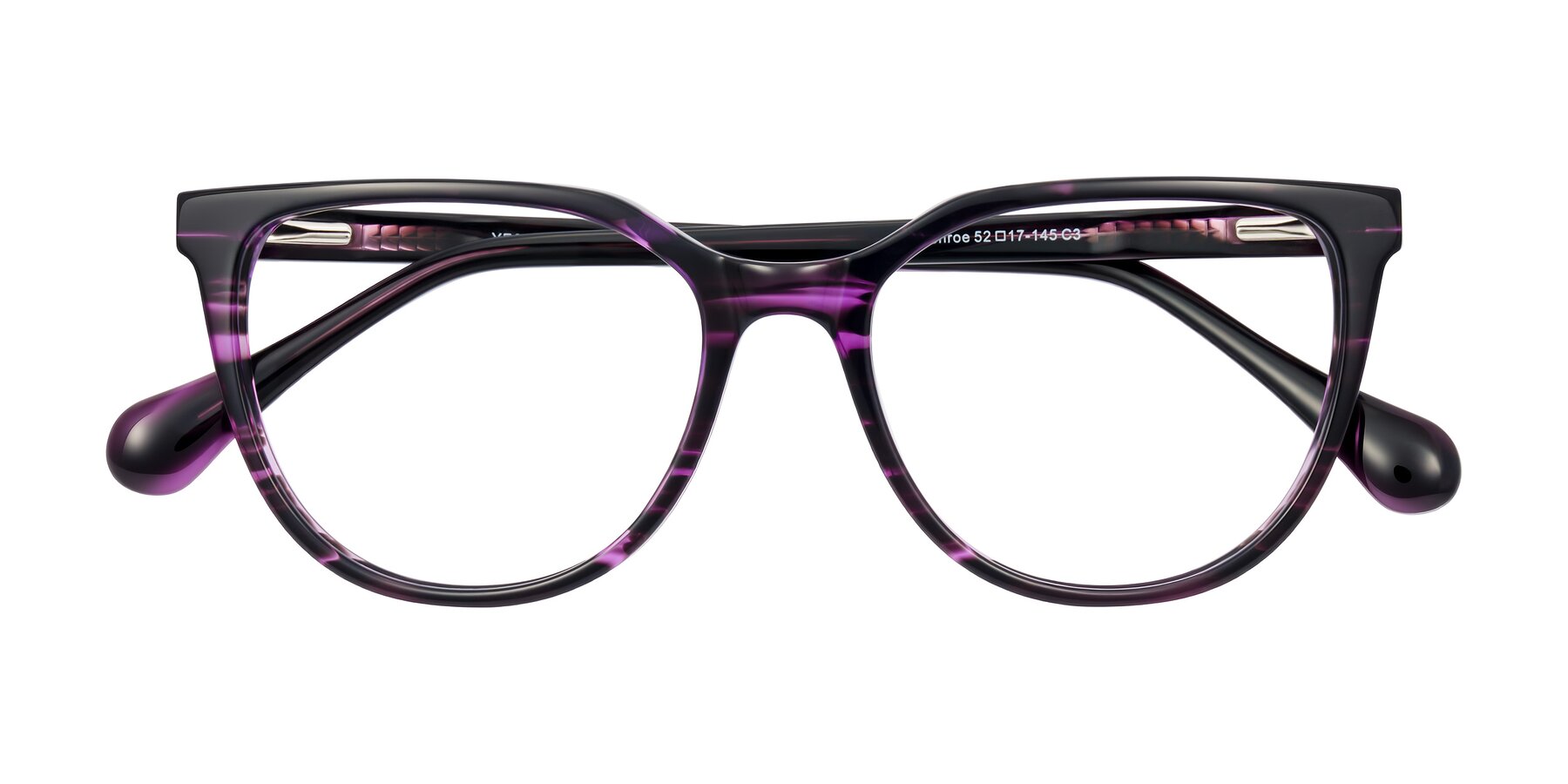 Folded Front of Glenroe in Purple Striped with Clear Eyeglass Lenses