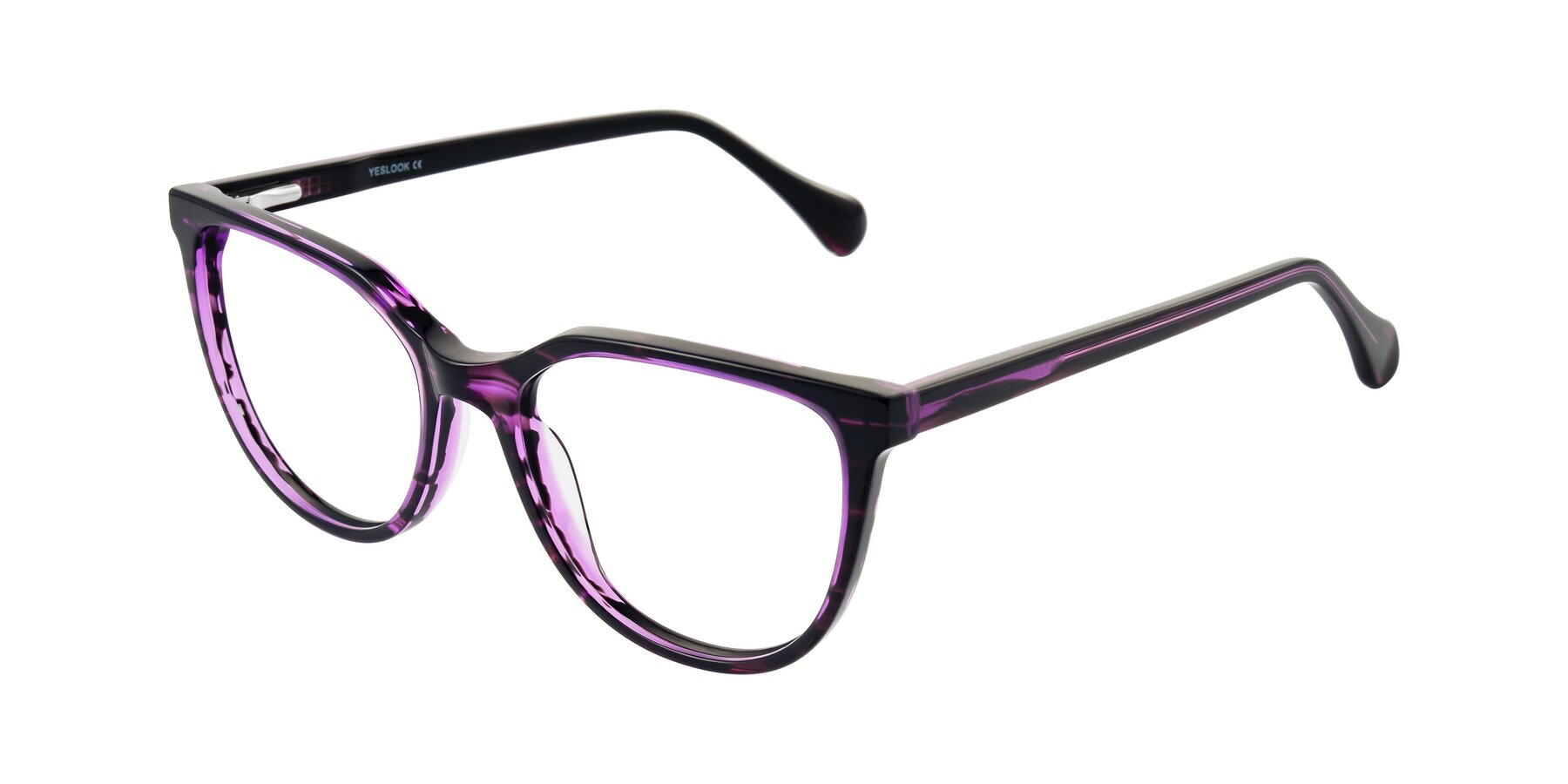 Angle of Glenroe in Purple Striped with Clear Eyeglass Lenses