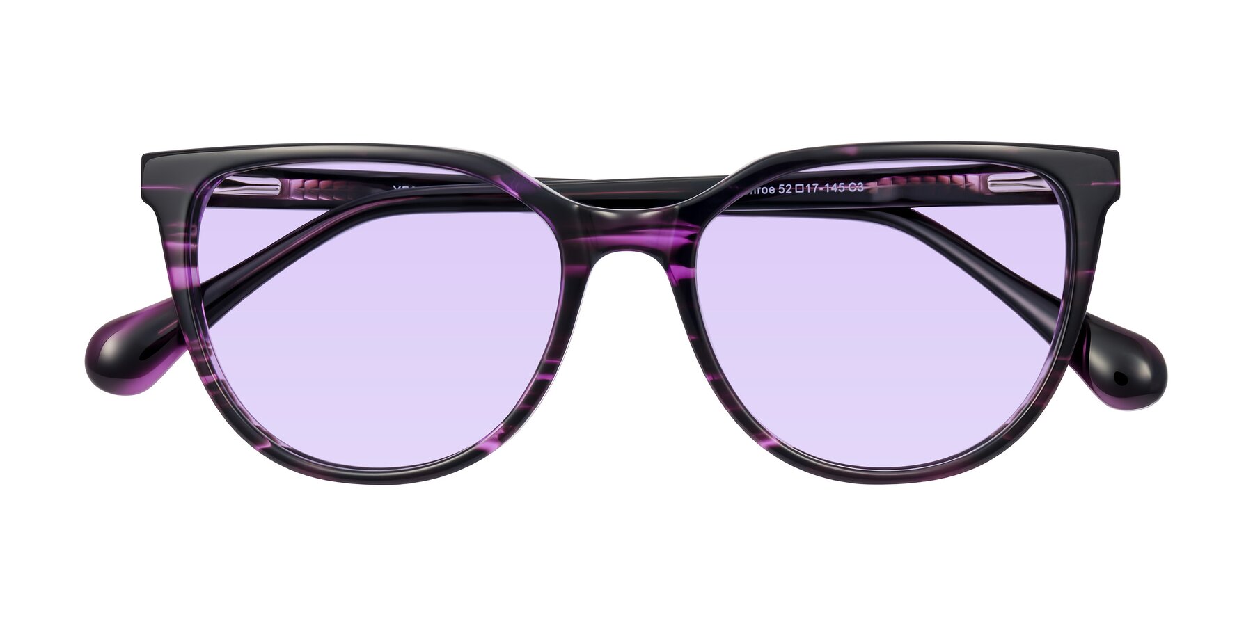 Folded Front of Glenroe in Purple Striped with Light Purple Tinted Lenses