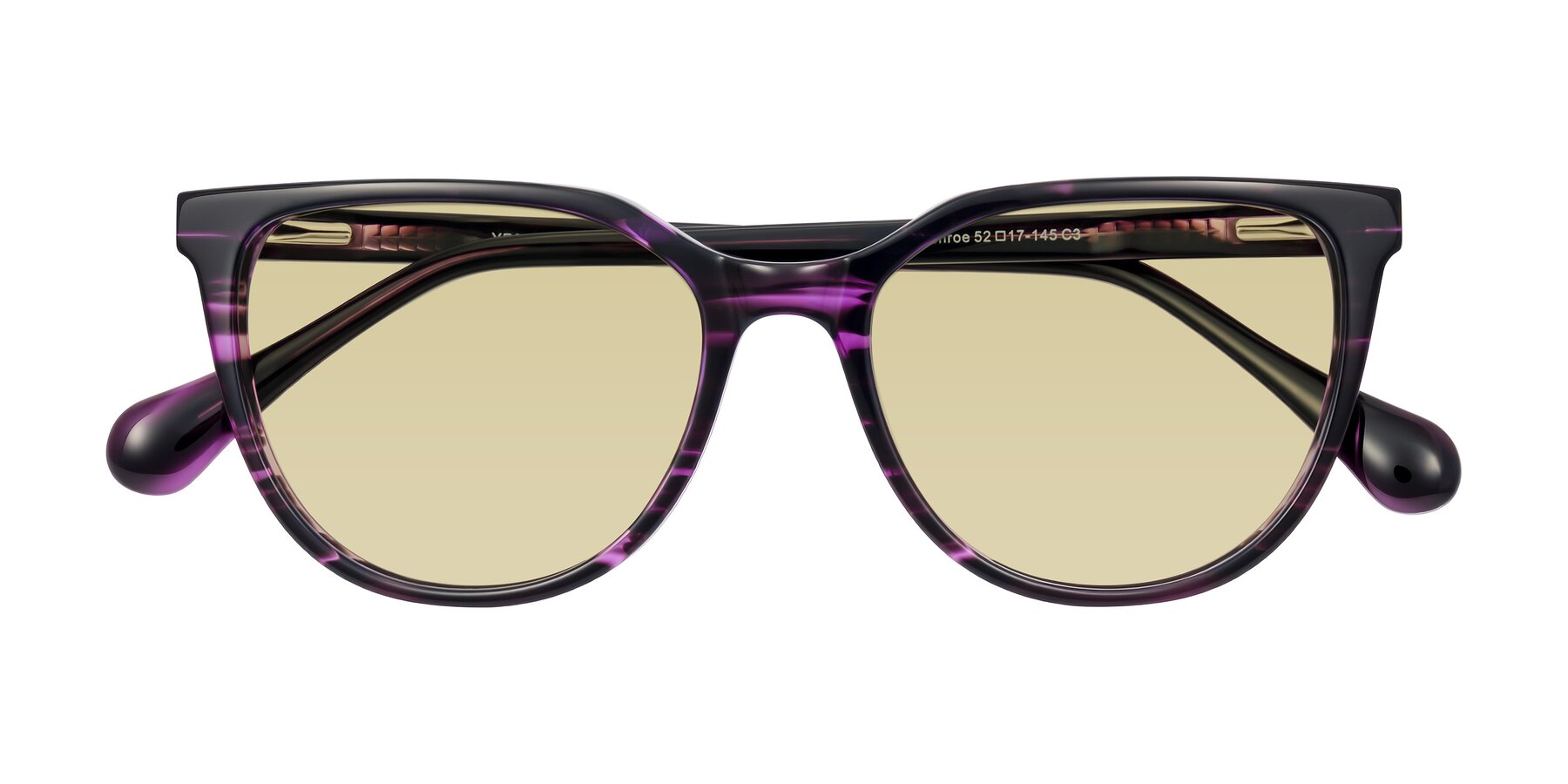 Folded Front of Glenroe in Purple Striped with Light Champagne Tinted Lenses