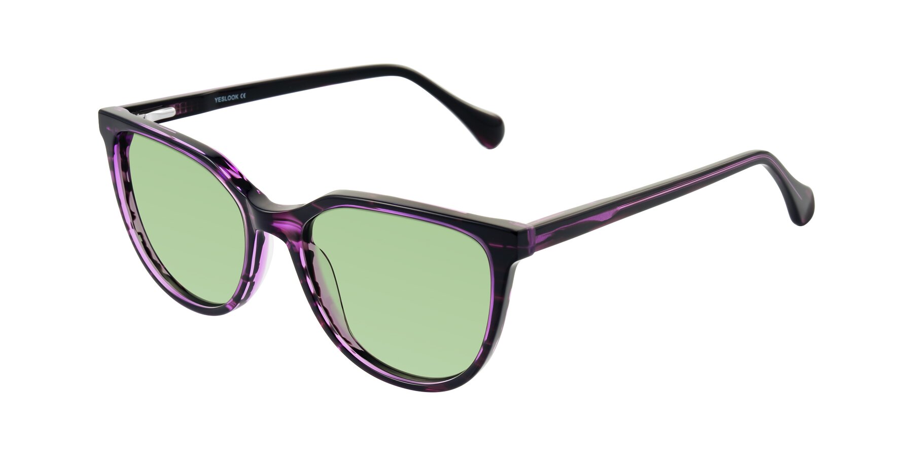 Angle of Glenroe in Purple Striped with Medium Green Tinted Lenses