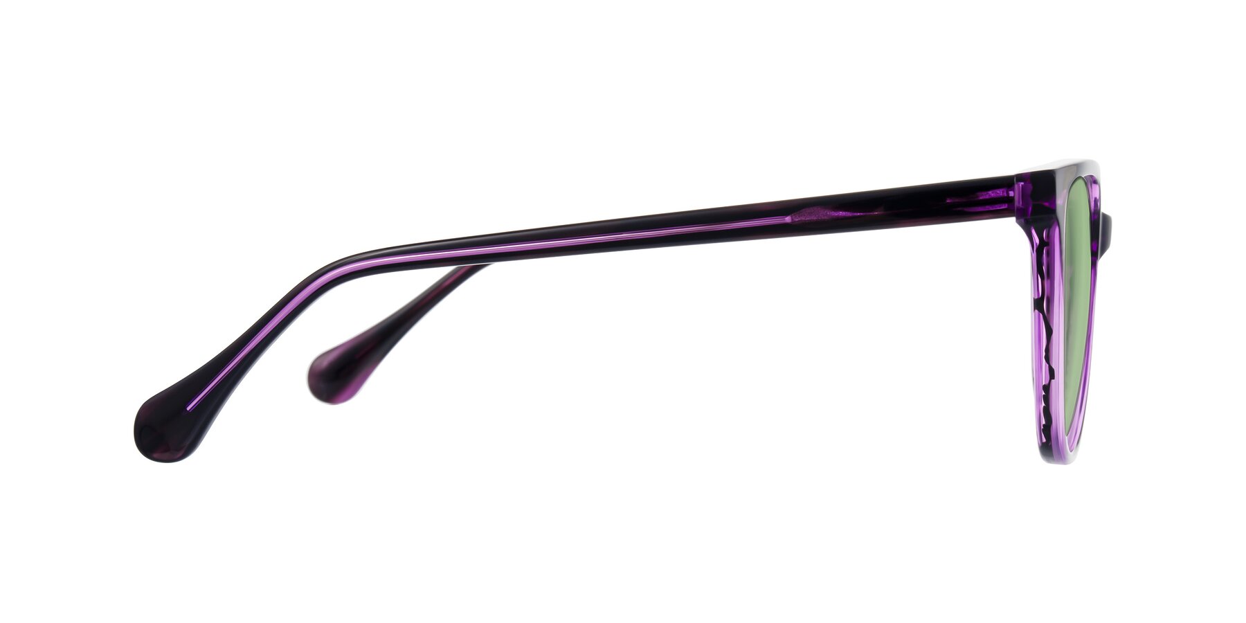 Side of Glenroe in Purple Striped with Medium Green Tinted Lenses