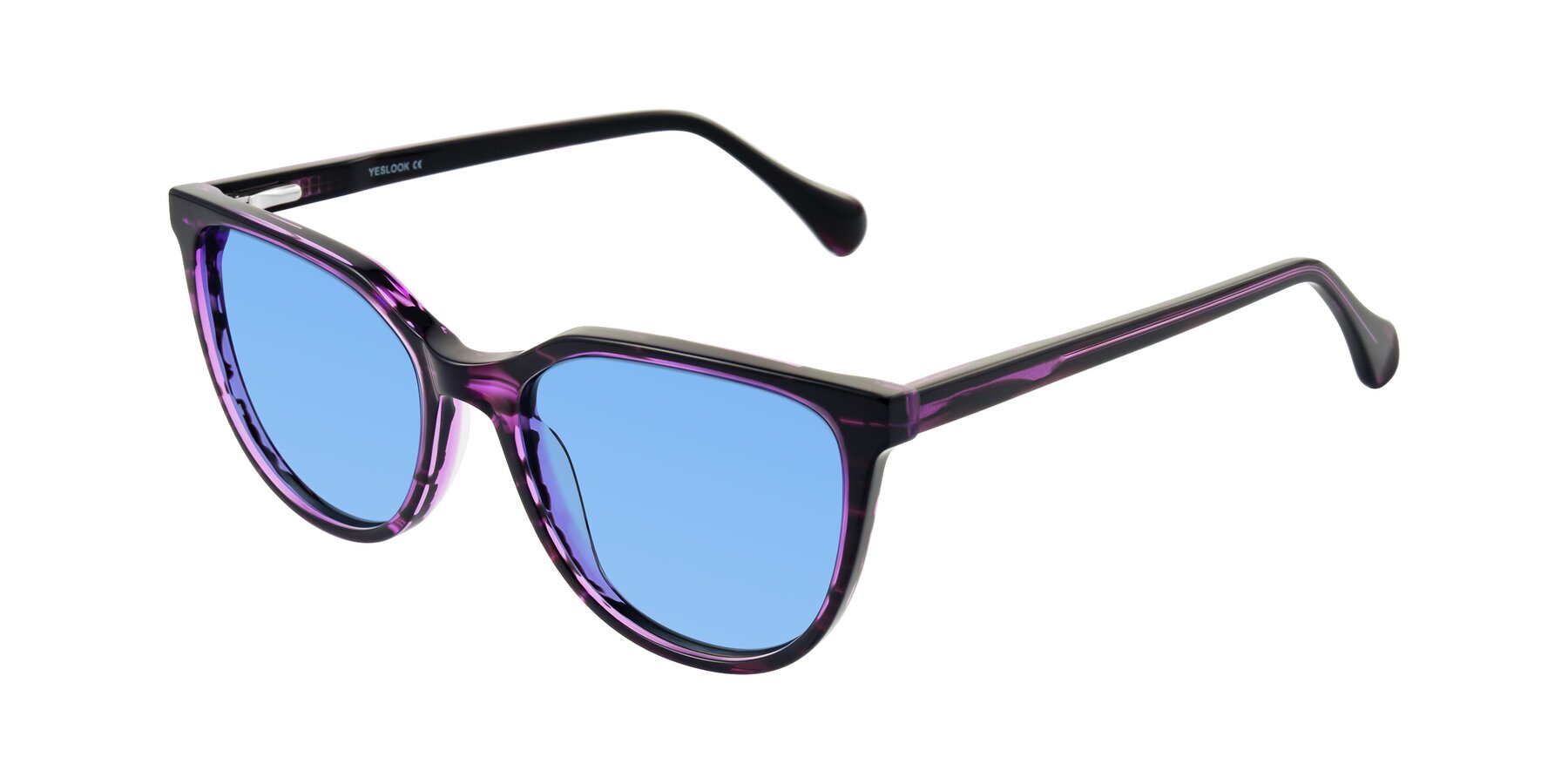 Angle of Glenroe in Purple Striped with Medium Blue Tinted Lenses