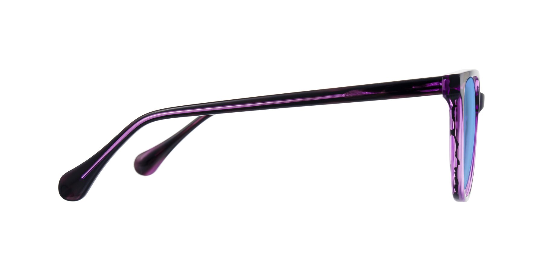 Side of Glenroe in Purple Striped with Medium Blue Tinted Lenses