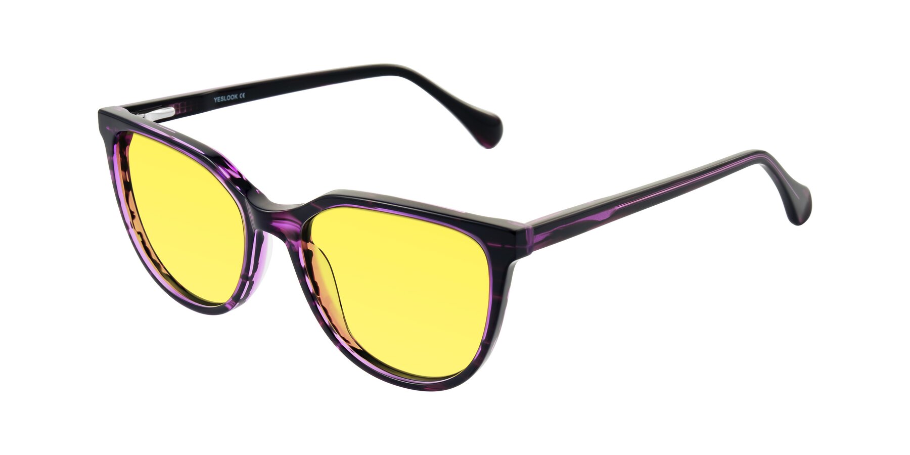 Angle of Glenroe in Purple Striped with Medium Yellow Tinted Lenses