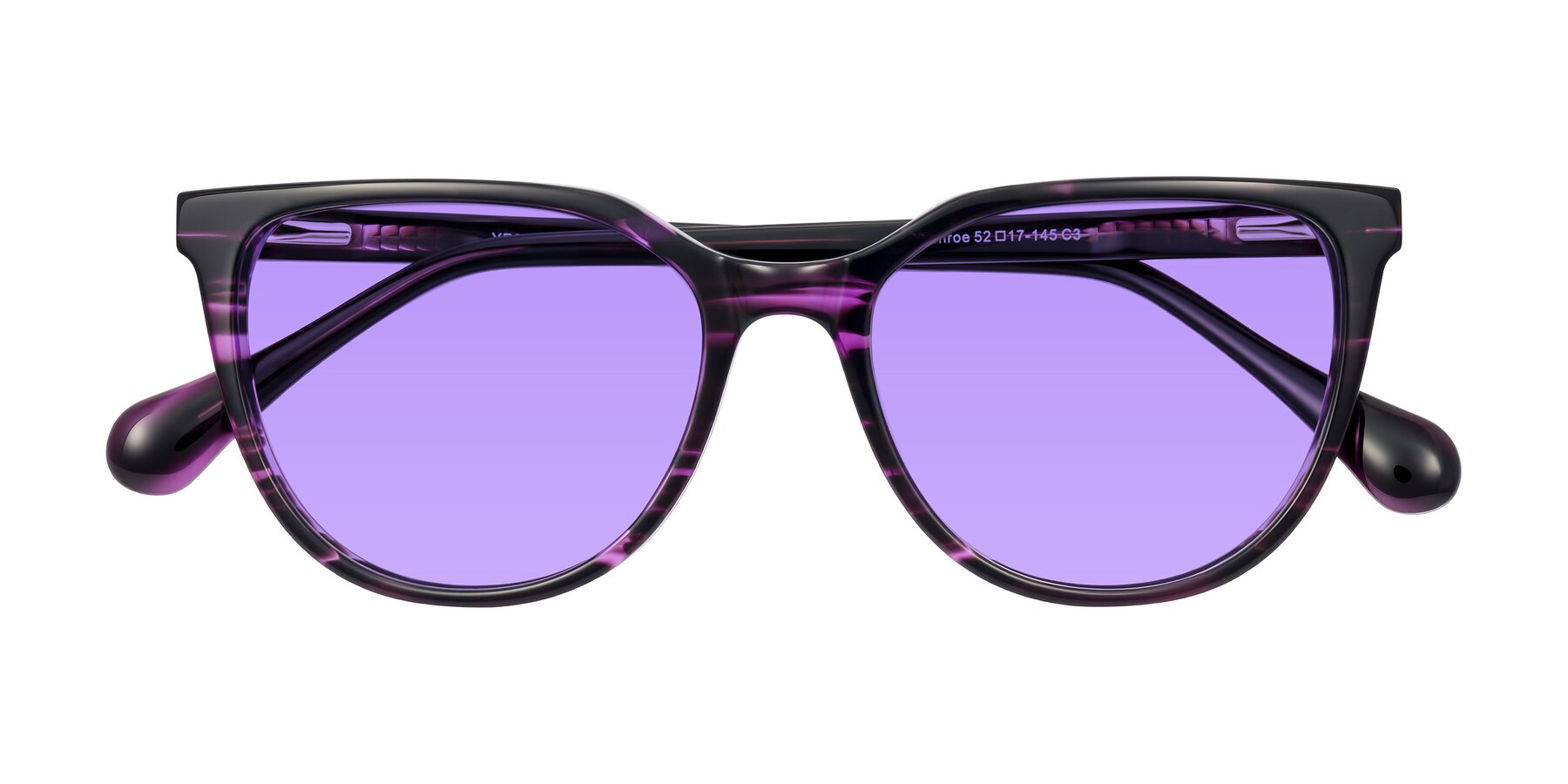 Folded Front of Glenroe in Purple Striped with Medium Purple Tinted Lenses