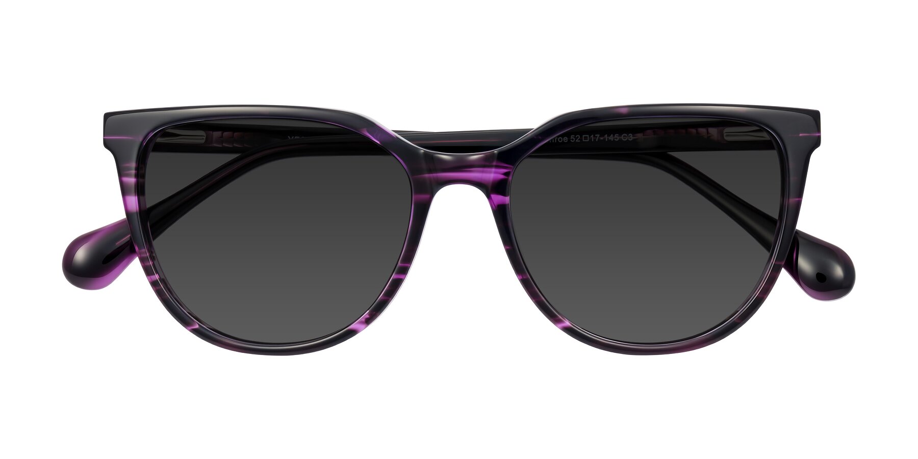 Folded Front of Glenroe in Purple Striped with Gray Tinted Lenses