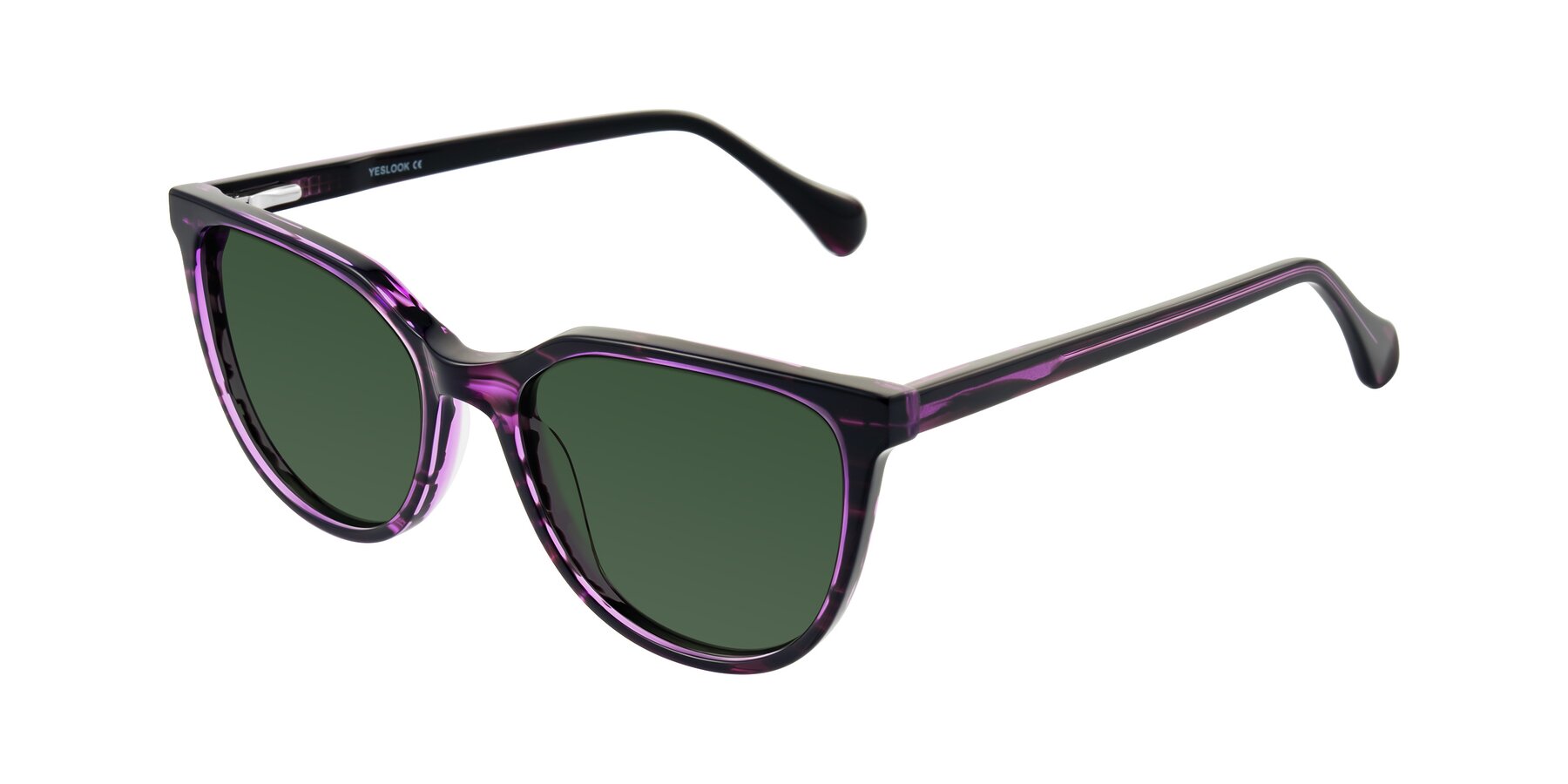 Angle of Glenroe in Purple Striped with Green Tinted Lenses