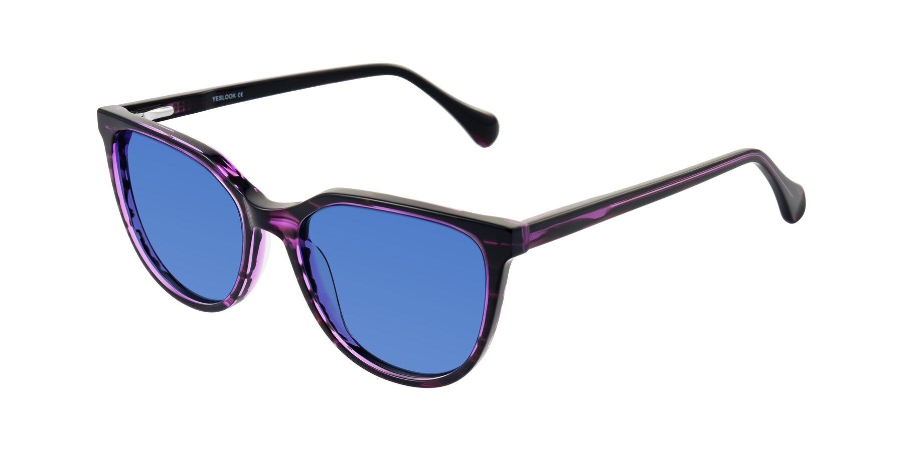 Angle of Glenroe in Purple Striped with Blue Tinted Lenses