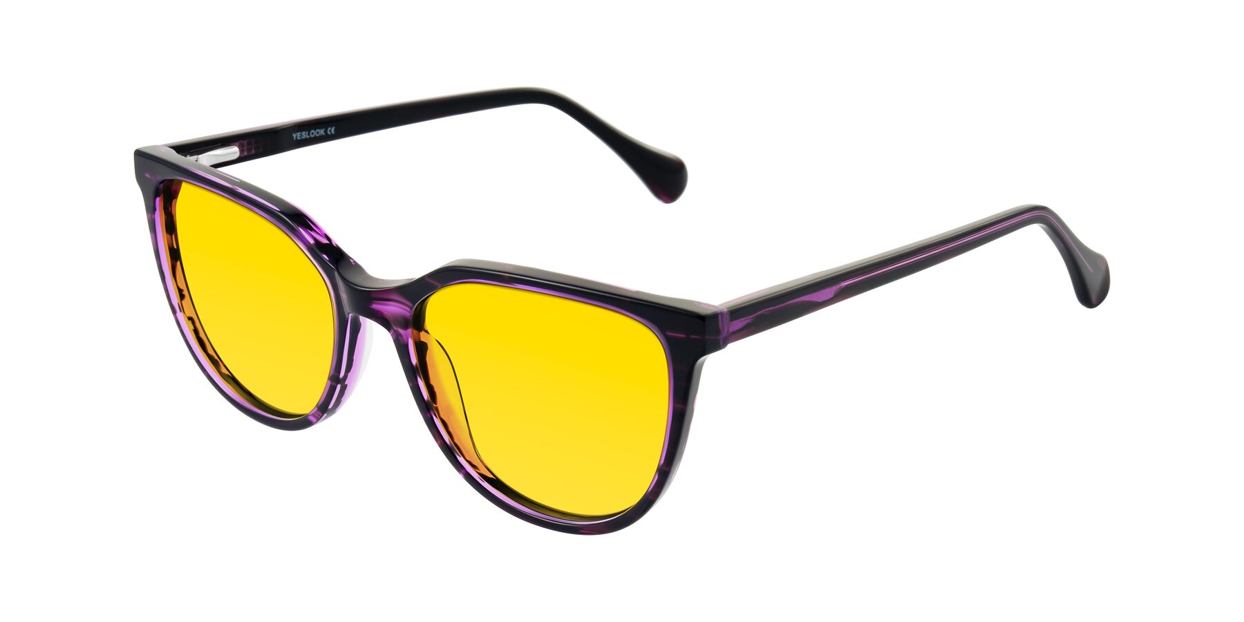 Angle of Glenroe in Purple Striped with Yellow Tinted Lenses