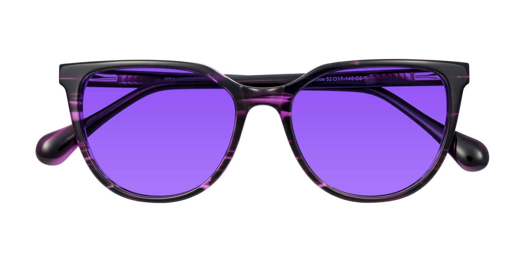 Folded Front of Glenroe in Purple Striped with Purple Tinted Lenses